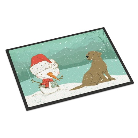 Carolines Treasures 18 x 27 in. Chocolate Labrador Snowman Christmas Indoor or Outdoor Mat CK2048MAT